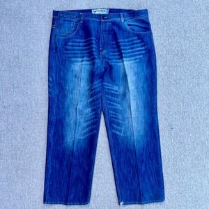 Avirex Skull Embroidered Straight Leg Jeans Size 50B/34‎ Y2K Biker Denim